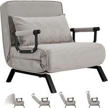 Silla de Cama Convertible, Sofá Plegable de Ocio con Respaldo Ajustable de 6 Ángulos, Cama Individual para Departamento u Oficina - Gris Claro - Ver 4