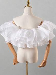 1pc Black Multi-Layer Organza Halloween Party Short Puffy Cape - Multicolor - View 5