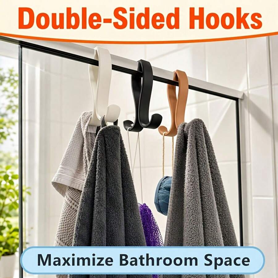 1pc Double-Sided Shower Door Hook, Hanging Bathroom Organizer Rack, Closet Organizer, Wardrobe Storage Hook, Home Decor Hook, Suitable For Towels, Bath Sponges, Underwear, Bath Brushes And Other Items - Multicolor - View 1