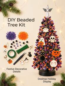1pc DIY Blue & White Beaded Christmas Tree Handmade Kit + Tools, Includes Snowflake Pendant, Pearl Beads, Mini Decorations, Wire, Base And Top Bow Decoration, Handmade Desktop Holiday Decor, Suitable For Christmas Home Decor, Fireplace Display, Holiday Party Decoration And Holiday Gifts - DIY Christmas Tree Kit - View 8