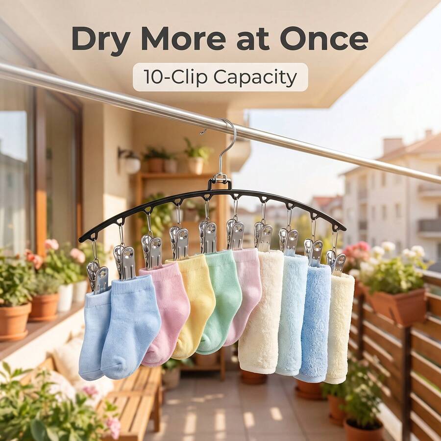 1pc 10-Clip Rotating Drying Rack With 360° Swivel Hook And Non-Slip Clips - Ideal For Socks, Underwear, And Delicates - Rust-Resistant Metal Construction - Multicolor - View 1