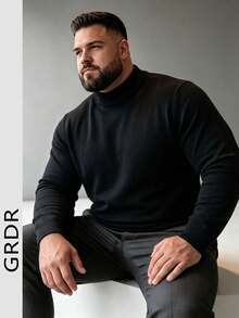 GRDR Men's Plus Size Mock Neck Long Sleeve Sweater, Autumn/Winter Essential, Casual Wear - Black - View 2