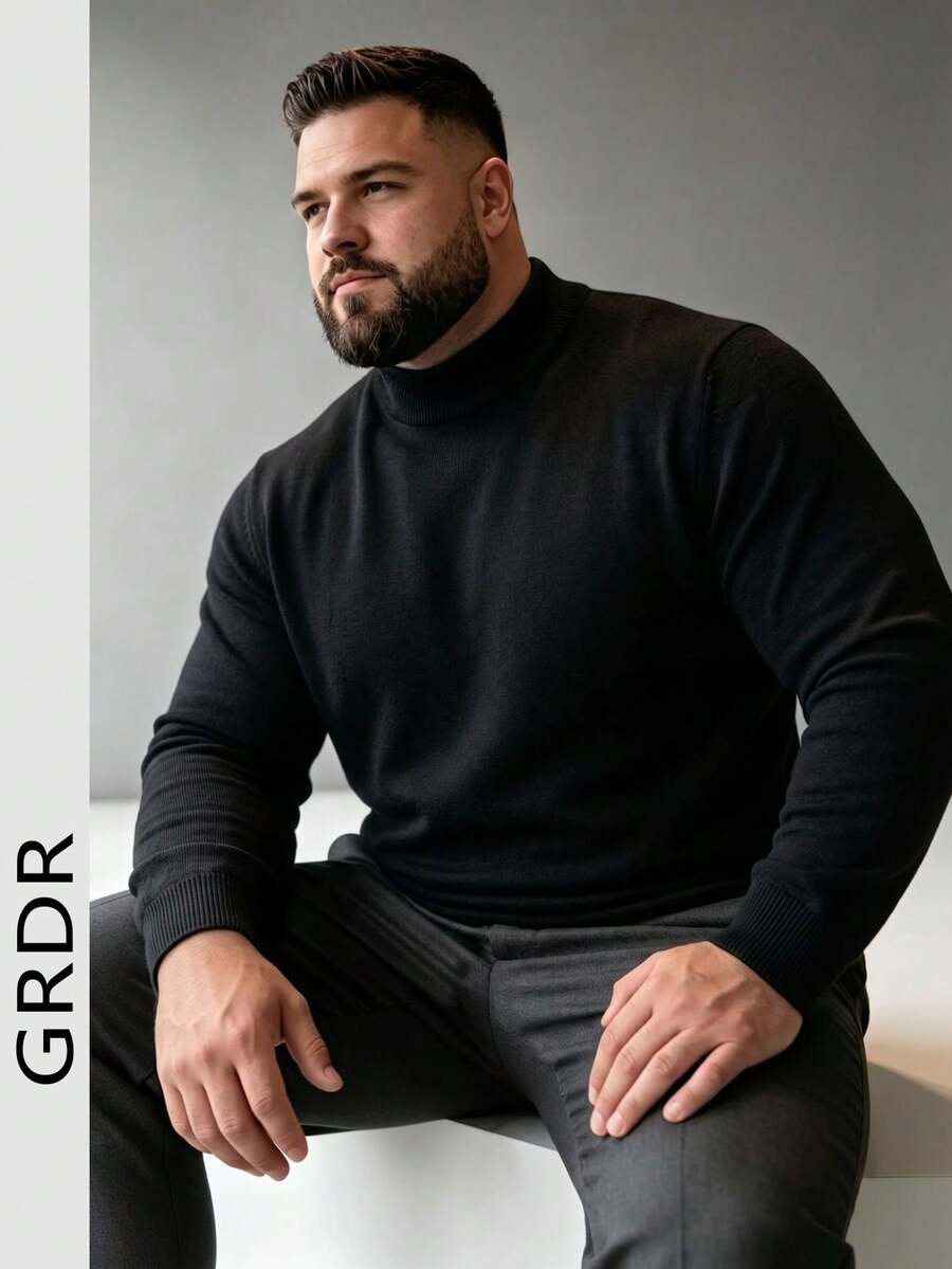 GRDR Men's Plus Size Mock Neck Long Sleeve Sweater, Autumn/Winter Essential, Casual Wear