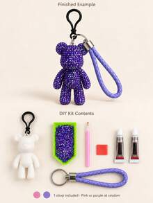 1pc DIY Rhinestone Bear Keychain Kit,Sparkly Bead Art Pendant With White Wrist Lanyard, Rhinestone Tray And Dotting Pen, Handmade Bag Charm Accessory For Craft Projects, Key Ring Decoration, Birthday Gift, Party Favor And Holiday Gift - Diamond DIY Kit - View 16