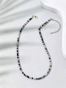 1pc Women's Exquisite Bohemian Style Multi-Color Gradient Cut Beaded Choker Necklace With Extension Chain, Bohemian Style Mixed Color Beaded Jewelry Suitable For Summer Daily Wear, Beach Vacation And Dating (Beads Random) - Multicolor - View 2