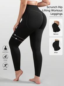 Plus Size Compression Leggings For Women Tummy Control Shapewear Butt Lifting Seamless Body Shaper - Black - View 1