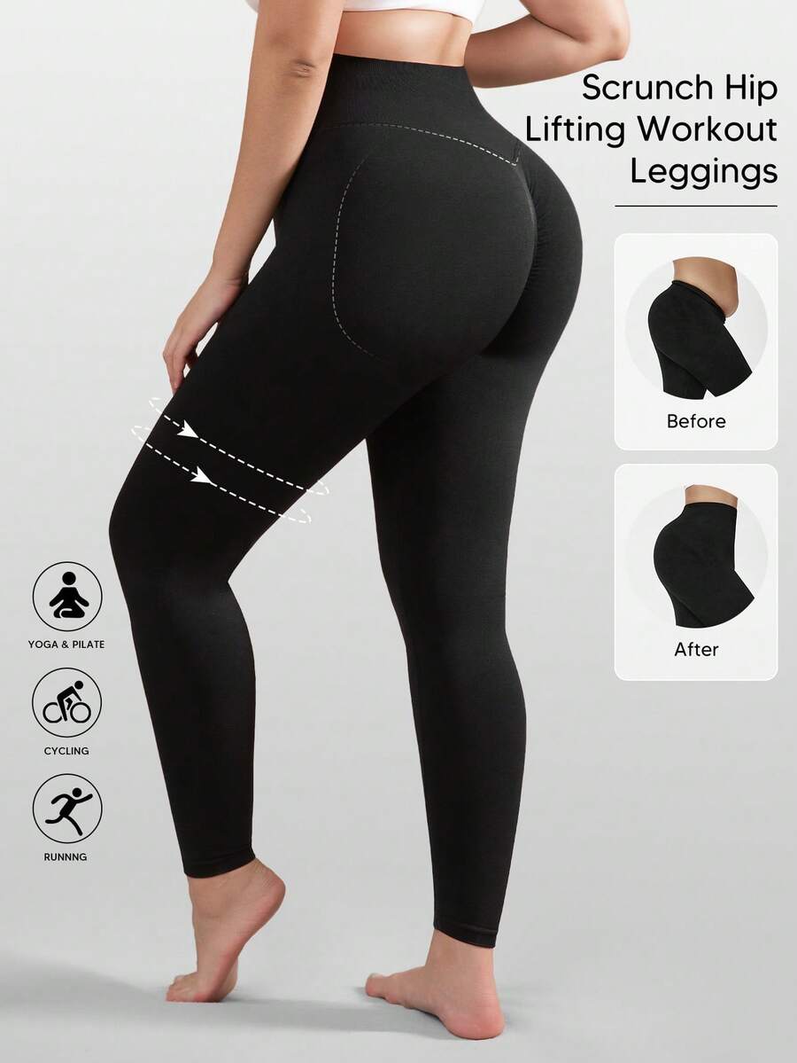 Plus Size Compression Leggings For Women Tummy Control Shapewear Butt Lifting Seamless Body Shaper - Black - View 1