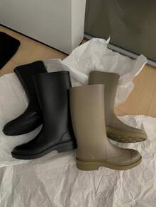 Women's Rubber Rain Boots, High Shaft, Smooth Surface, Non-Slip Thick Sole, Waterproof, Simple Design, Practical Boots For Rainy Days - Olive Green - View 4