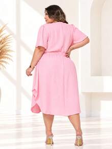 Women's Plus Size Midi Dress Wrapped Short Sleeve Duna Elegant Casual - 查看 3