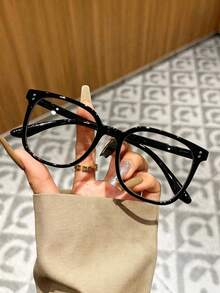 1/3 Pair Unisex Large Square Frame Glasses, Lightweight Minimalist Design With Rivet Details, Suitable For Daily Office, Commuting, Travel, Study And Campus Wear - Transparent - View 6