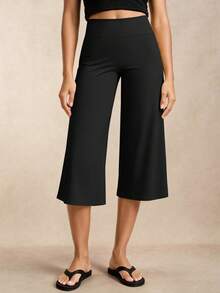 VVX Women's Capri Leggings High Waist Wide Leg Solid Color Loose Yoga Pants Sports Training Pants - Black - View 1