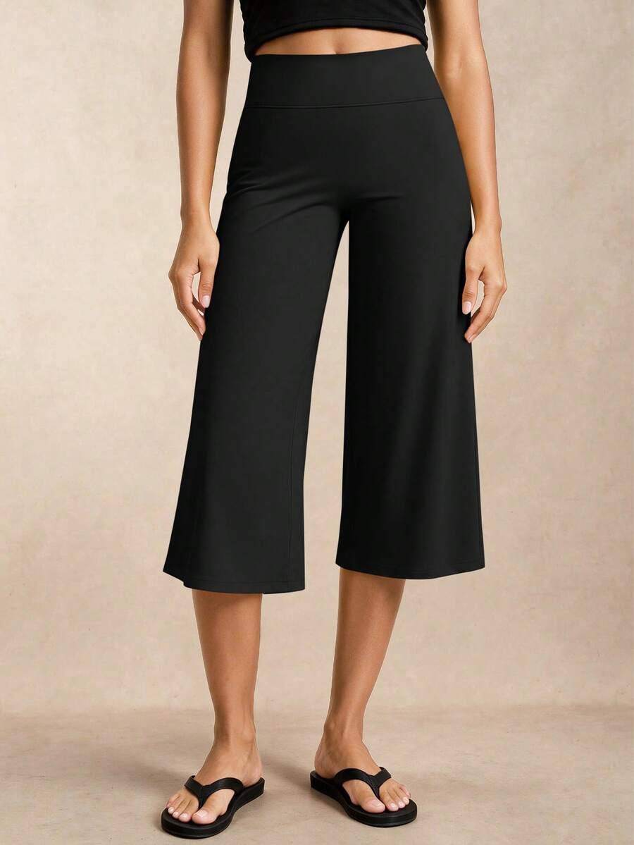 VVX Women's Capri Leggings High Waist Wide Leg Solid Color Loose Yoga Pants Sports Training Pants - Black - View 1