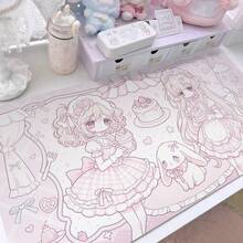 Alas Meja Besar Kulit PU Motif Gadis Pelayan Anime Kawaii, Alas Mouse Motif Kelinci Kue Manis Merah Muda, Pelindung Meja Anti Air dan Anti Selip, Alas Keyboard Lucu dan Estetik untuk Dekorasi Meja Kamar Tidur Gaming Anak Perempuan - View 3
