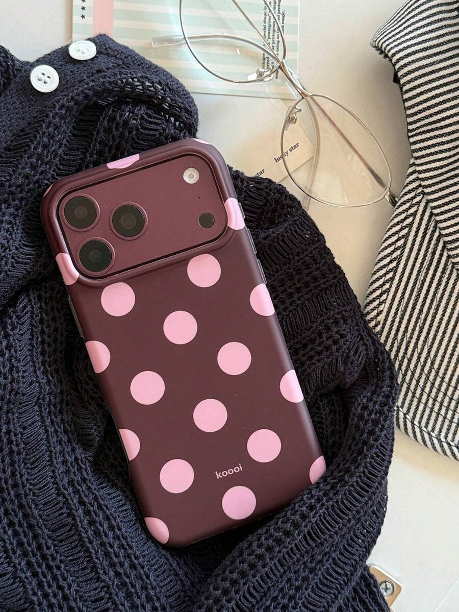 極簡對比酒紅與藍色波點手機殼，適用於 iPhone 18 Pro Max、17 Pro、16、15 Pro、18 Pro，磨砂全包覆防震保護殼，女款