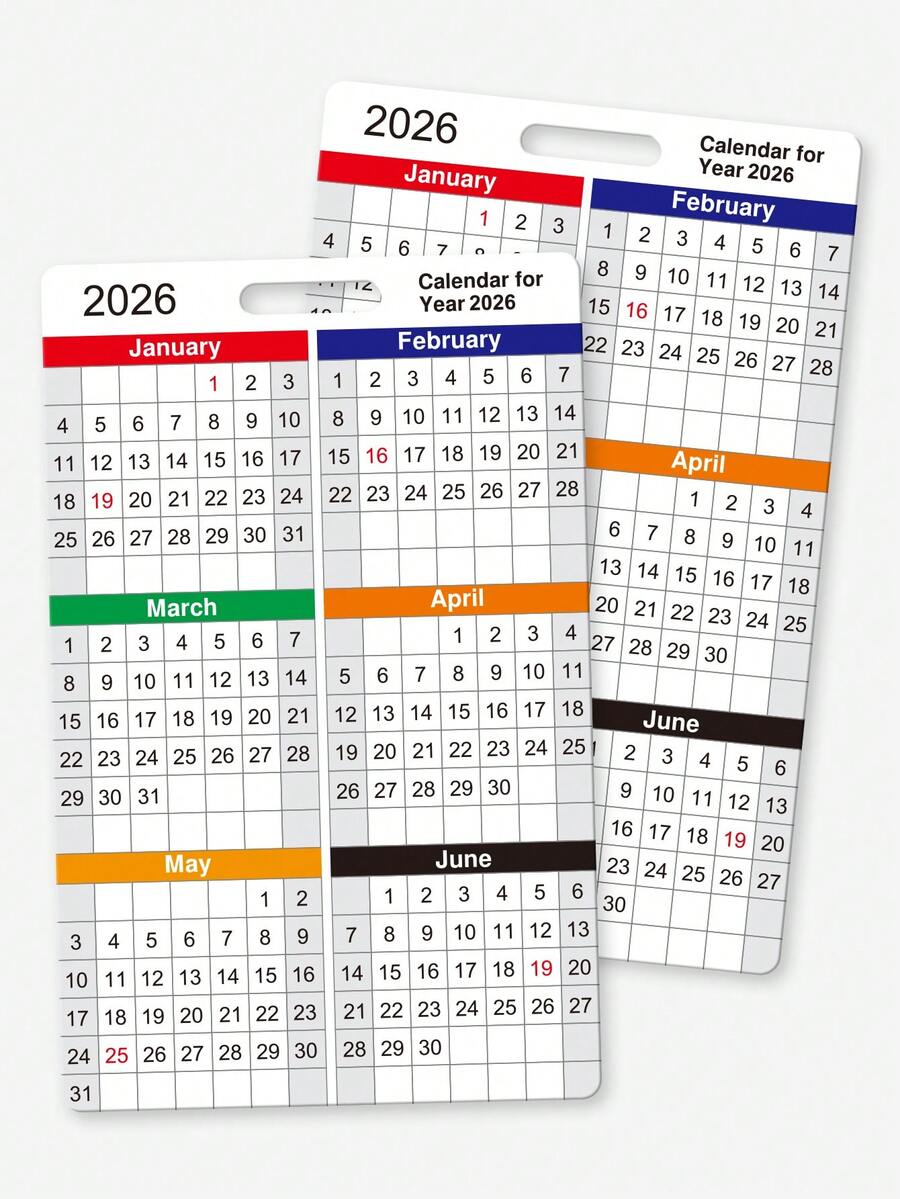 1/5pcs 2026 Calendar Cards, Portable 12-Month Year Planner Bookmark With Hanging Hole, Compact Daily & Weekly Schedule Reference For Home Office Supplies, Office Desk Accessories & Christmas Planner Accessories - Calendar Set a - View 1