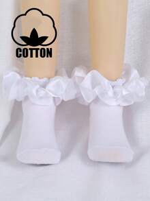 1 Pair Cotton Baby/Toddler Girls' Socks With Big Lace Ruffle, Princess Dance Socks - White - View 8