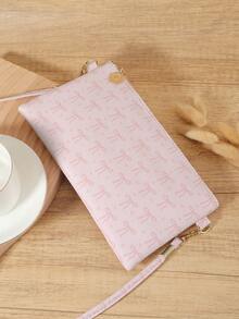 Fashionable Women's Bow Printed Crossbody Bag With Detachable Wristband For Storing Mobile Phones And Zipper Closure, Suitable For Commuting Travel - Pink - View 4