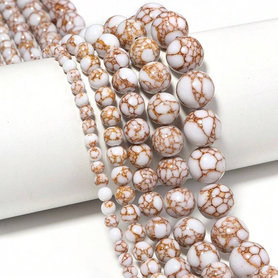 1件 4/6/8/10/12mm 金線白色綠松石圓珠 DIY珠寶手工，適用於手鍊、項鍊