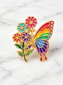 Rainbow Butterfly Flower Brooch, Colorful Floral Insect Decoration, Versatile Accessory For Suit, Coat, Bag, Holiday Gift Decorative Badge - Multicolor - View 2