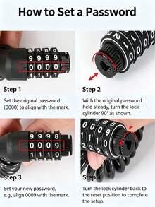 4-Digit Combination Coiled Steel Cable Lock, Portable Anti-Theft Helmet Lock For Bicycle, Motorcycle & E-Bike, Multi-Purpose Luggage & Backpack Security Lock Bike Accessories - Multicolor - View 6