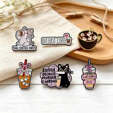 Cute Coffee Cat Enamel Pins, Funny Cartoon Quotes Brooch Set, Metal Coffee Lapel Badge For Backpack Jacket Hat, Lovely Gift For Coffee Lover - Multicolor - View 11