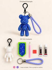 1pc DIY Rhinestone Bear Keychain Kit,Sparkly Bead Art Pendant With White Wrist Lanyard, Rhinestone Tray And Dotting Pen, Handmade Bag Charm Accessory For Craft Projects, Key Ring Decoration, Birthday Gift, Party Favor And Holiday Gift - Diamond DIY Kit - View 11
