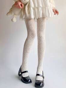 STAR RIVER Vintage White Lace Tights, Hollow Floral Fishnet Stockings Y2K Lolita - Multicolor - View 3