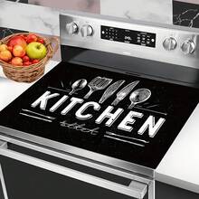 (Hot !!) 1件 2D餐具圖案平面爐灶保護墊，防滑耐熱橡膠爐灶蓋墊，適用於感應爐、玻璃爐，多功能防刮墊，亦適合烤箱、洗衣機、烘衣機及廚房裝飾的最佳選擇 - 彩色 - 查看 14