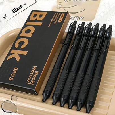 6 Packs Black Warrior Pens - 0.5mm Point, Smooth Writing, Plastic - Suitable For School And Office, Back To School