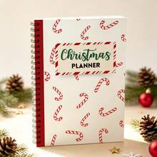 1Pc A5 Christmas Planner Journal, Spiral Bound Notebook, Festive Candy Cane Pattern, Seasonal Organizer For Home & Office - A5 - View 1