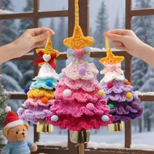 Random Color Crochet Christmas Tree Hanging Ornament, Handmade Knitted Christmas Pendant, Yarn Knitted Christmas Tree Ball, DIY Handmade Material, Holiday Home And Room Decoration, Winter Party Gift, Car Hanging Ornament, Cute Christmas Gift For Family And Friends - Multicolor - View 3