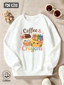 Coffee & Crayons Cartoon Coffee Crayons Round-Neck Sweatshirt - White - View 3
