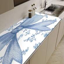 1pc Christmas Series Light Blue Bow & Floral Pattern Coffee Bar Mat, Diatomaceous Earth Soft Bottom Drainage Mat, Soft Rubber Absorbent Wear-Resistant Dish Drying Mat, Countertop Table Mat For Kitchen, Restaurant, Patio, Home Kitchen Decor - Multicolor - View 4