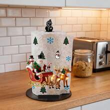 2D Flat Santa Claus Holding Candy Cane And Candy Bag Printed Paper Towel Holder, Acrylic Material Vertical Toilet Paper Storage Rack, Kitchen Dining Table Decor, Easy To Install, Suitable For Christmas Party Home Decoration - View 9
