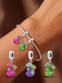1pc Fashionable Delicate Gentle Flower Chameleon Beaded Pendant, Suitable For DIY Making Bracelets, Necklaces And Other Jewelry, Perfect Gift For Women - Silver - View 1