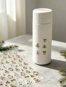 1pc Christmas Theme Decorative Stickers, Christmas Tree, Wreath, Snowflake, Bow, Star And Other Holiday Elements, Red Green Gold Color Scheme, Strong Holiday Atmosphere. Transparent Applicable To Tablets, Earphone Cases, Water Cups, Aromatherapy Containers, Phone Cases And Other Items To Give Them Christmas Holiday Visual Style, Wide Range Of Decorative Uses. - Gold Festive Christmas Stickers - View 2