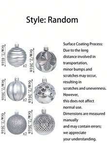 1/6/12/24pcs Silver Christmas Ball Ornament Set With Gold Bells And Plaid Ribbons, Assorted Color Christmas Tree Hanging Balls, DIY Holiday Decoration For Gift Wrapping, Fireplace, Home And Holiday Party Decor - Multicolor - View 9