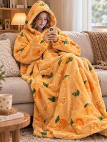 Printed Flannel Pullover Bathrobe, Comfortable Fleece Loungewear, Thickened Warm Anti-Cold Clothing - Multiple Styles - View 2
