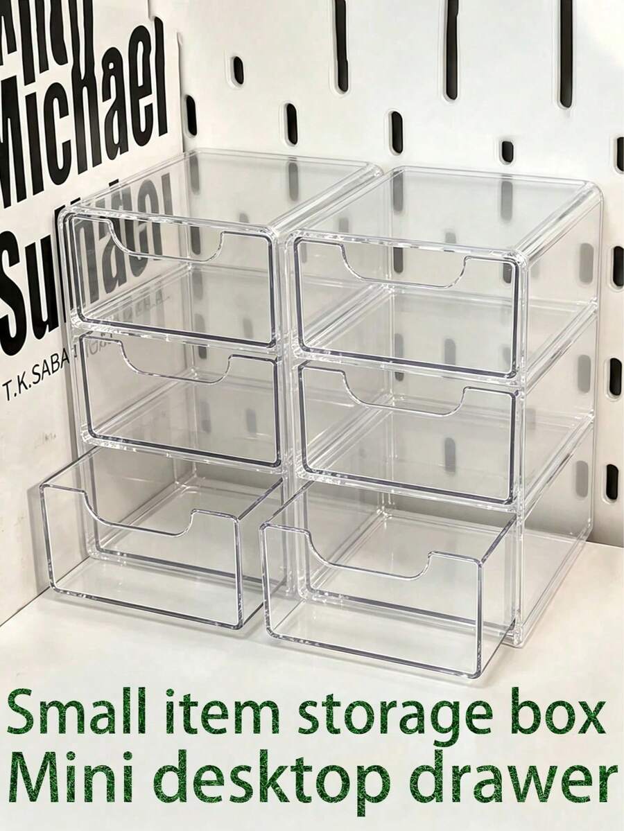 1pc 3-Tier Drawer Storage Box, Suitable For Jewelry, Hair Accessories, Earrings And Small Items, Furniture Office Study Desk Organizer Box, Jewelry Storage Box, Drawer Cosmetic Storage Box, Bedroom Decor Desktop Storage Box, Home Desktop Drawer Storage Box - Multicolor - View 1