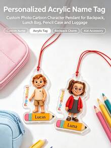 Personalized Acrylic Name Pendant - Customized Photo & Name, Cartoon Character Pattern Pendant; Suitable For Backpacks, Pencil Cases, Lunch Bags, Suitcases And Keychains - Multicolor - View 4