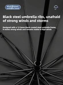 1pc Windproof Waterproof Sun Protection Large Folding Umbrella, Reinforced Dual-Use Compact Design, Large 3-Fold Umbrella, UV Protection UPF > 50, Suitable For Business, Travel, Students And Couples, Wind And Rain Resistant - A - View 11