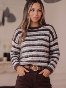 Plus Size Women's Striped Colorblock Casual Everyday Knit Top - Multicolor - View 5