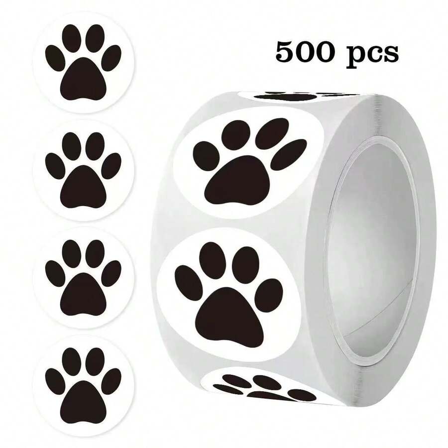 500pcs/Roll Cat Paw Labels, Holiday Teacher Reward Decorative Stickers, Motivational Stickers, Happy Smiling Face Handmade Sealing Stickers, Gift Self-Adhesive Sealing Stickers - Multicolor - View 1