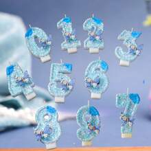 Glitter Number Birthday Candle 0‑9, Blue Shimmer Digital Candle With 3D Butterfly Ornament, Cake Topper Decoration For Kids Birthday Party - View 12