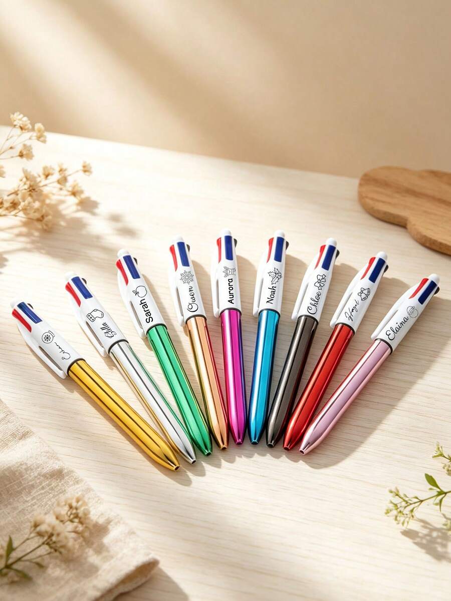 Multi-Color Customizable Office And School Supplies, 4-In-1 Plastic Ballpoint Pen, Suitable For Journaling, Highlighting, Marking, Gifts For Family, Friends, Christmas, Back To School - Round - View 1