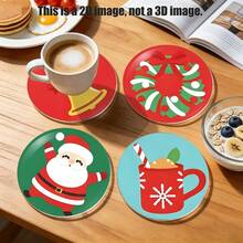 Merry Christmas PET Multicolor Christmas Mixed Element Pattern Design Heat-Insulating Non-Slip Coaster, Suitable For Home Kitchen Decor Accessories, Christmas Tabletop Decoration, Holiday Party Home Kitchen Ornament, Christmas Small Gift - PET Coaster LDX2835 - View 5