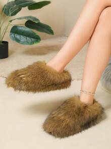 2026 New Women's Plush Shoes, Winter Warm Soft Sole Fine Fur Cross Strap, Suitable For Indoor And Outdoor Wear - Coffee Brown - View 2
