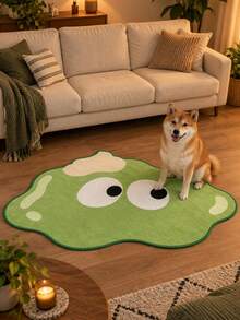 1pc Matcha Pudding Blob Rug With Googly Eyes, Green Cream Wobbly Dessert Shaped Area Carpet, Soft Plush Irregular Floor Mat For Kitchen Tea Corner Dorm, Kawaii Cafe Decor, Matcha Lover Gift - Olive Green - View 2