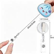 1pc Colorful Cute Bun Acrylic Retractable Rotating Badge Reel ID Holder - Multicolor - View 2