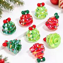 3/6pcs Christmas Tree Acrylic Beads, 28X34mm Iridescent AB Star & Bow Print Spacer Beads For DIY Jewelry Making Bracelets Keychains Holiday Crafts - Random Color - View 1